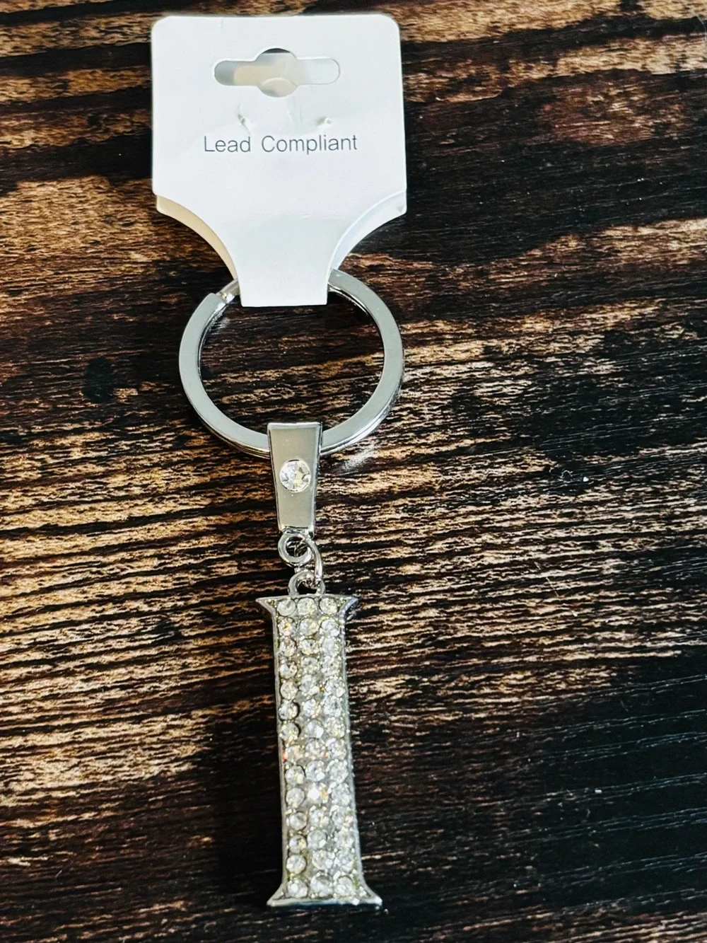 Crystal Rhinestone Letter I‎ Keychain - Silver Sparkle
